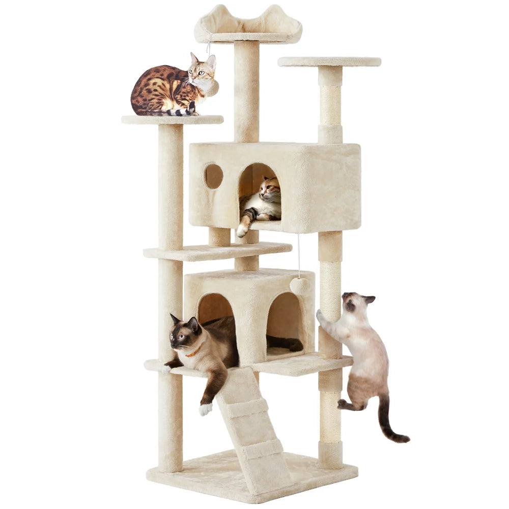 70" Multilevel Cat Tree with Double Condo - Beige