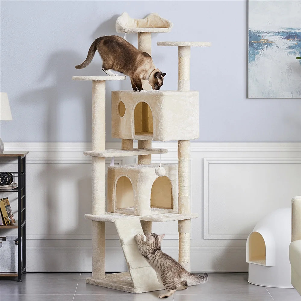 70" Multilevel Cat Tree with Double Condo - Beige
