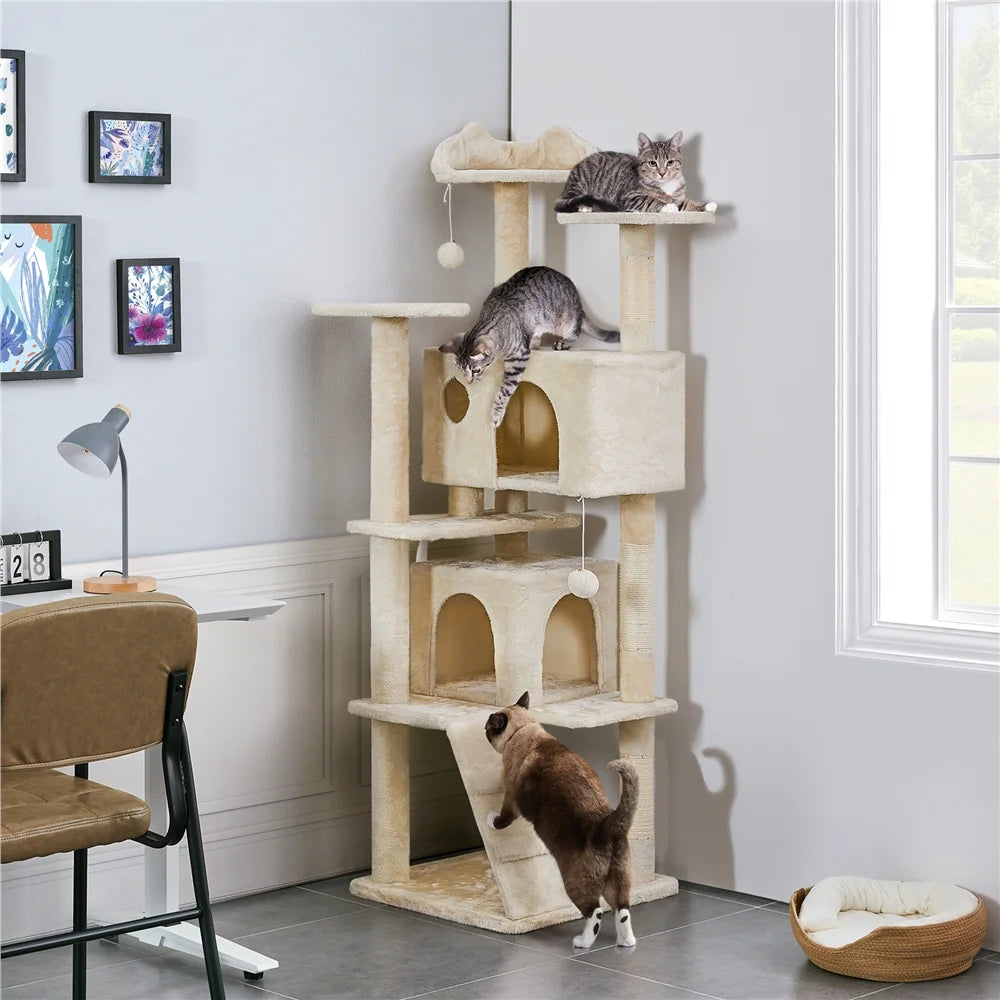 70" Multilevel Cat Tree with Double Condo - Beige