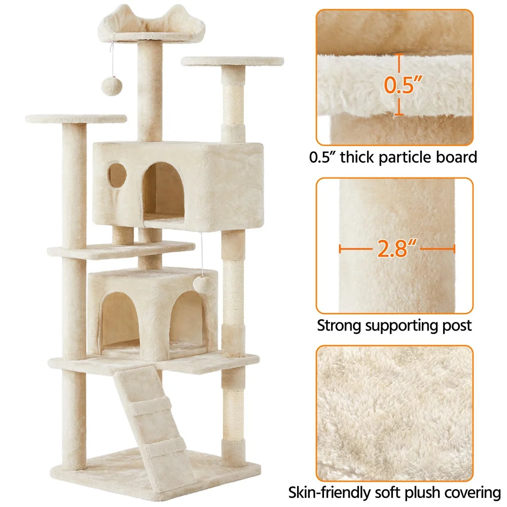 70" Multilevel Cat Tree with Double Condo - Beige
