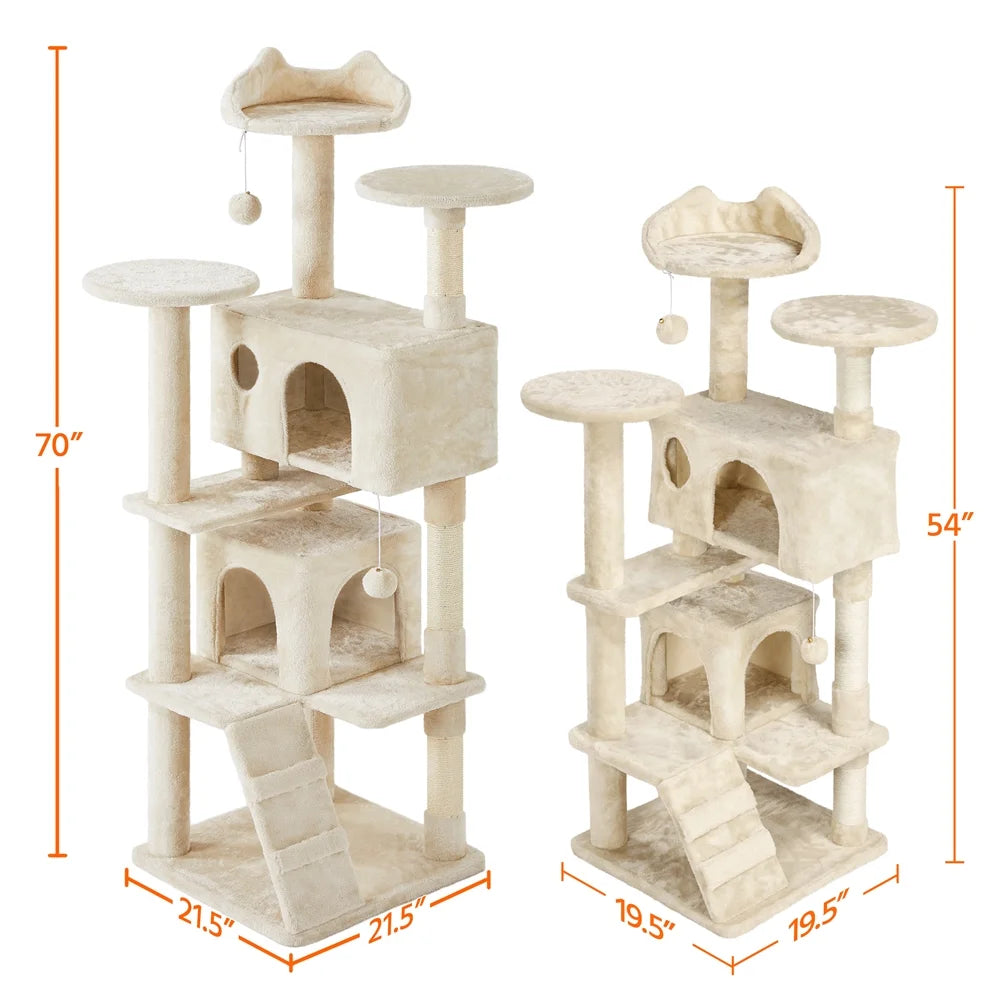 70" Multilevel Cat Tree with Double Condo - Beige