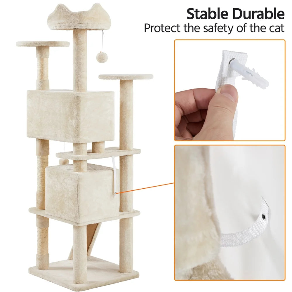 70" Multilevel Cat Tree with Double Condo - Beige