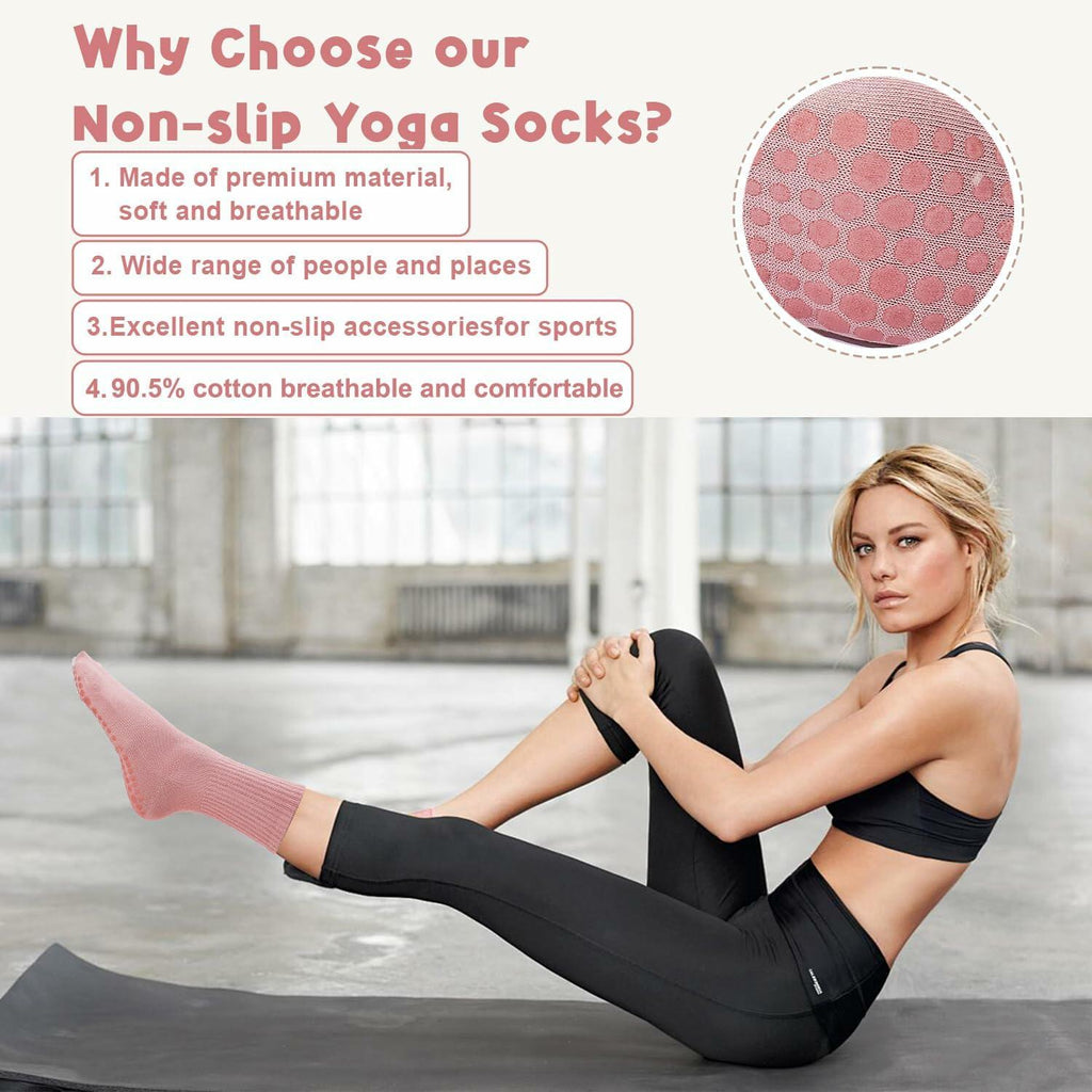 Non-Slip Pilates Grip Socks for Women (3 Pairs)